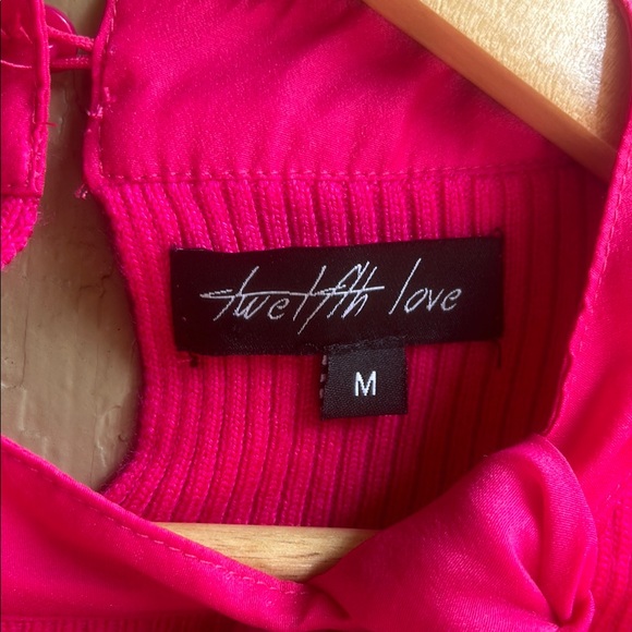 Vibrant Pink Knit Long Sleeve Tie Front Blouse - Picture 2 of 5